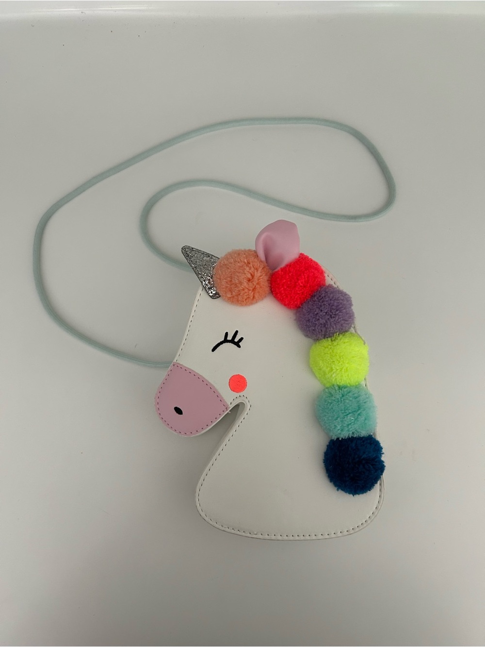 Kids Unicorn Pom-Pom Crossbody White Purse